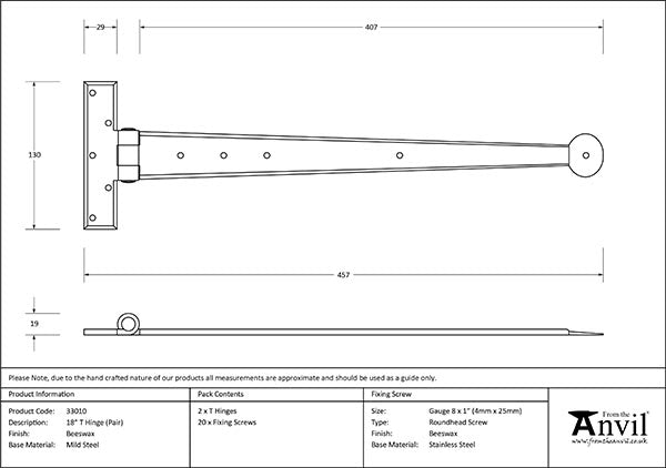 18" Penny End T Hinge (pair)