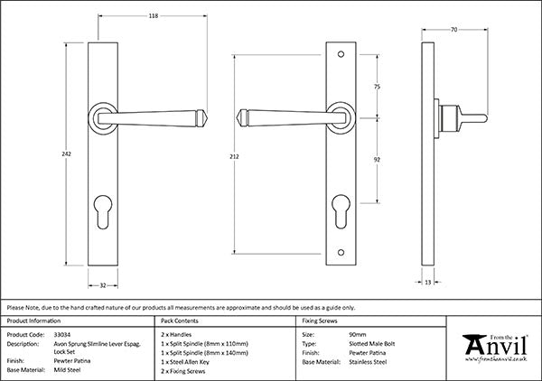 Avon Slimline Lever Espag. Lock Set