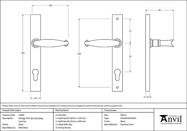 Cottage Slimline Lever Espag. Lock Set