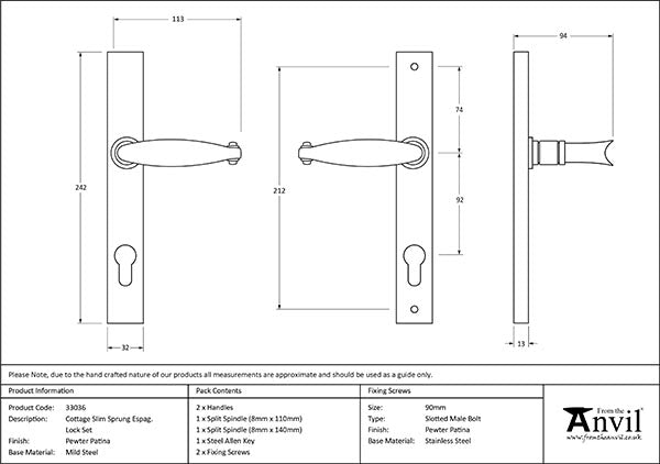 Cottage Slimline Lever Espag. Lock Set