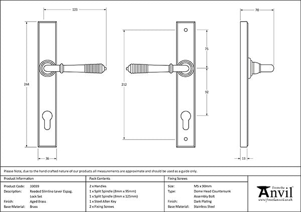 Reeded Slimline Lever Espag. Lock Set