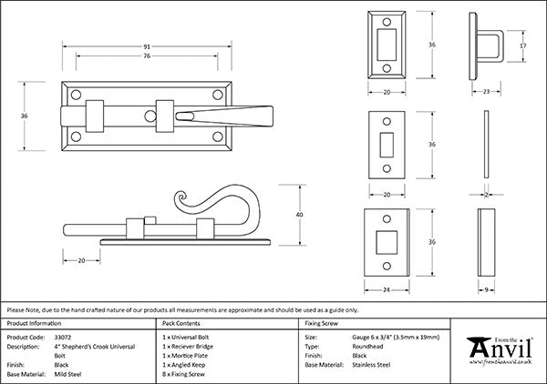 4" Shepherd's Crook Universal Bolt