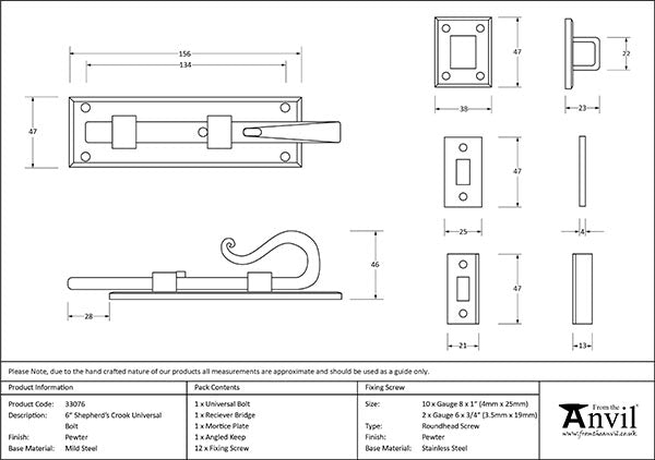 6" Shepherd's Crook Universal Bolt