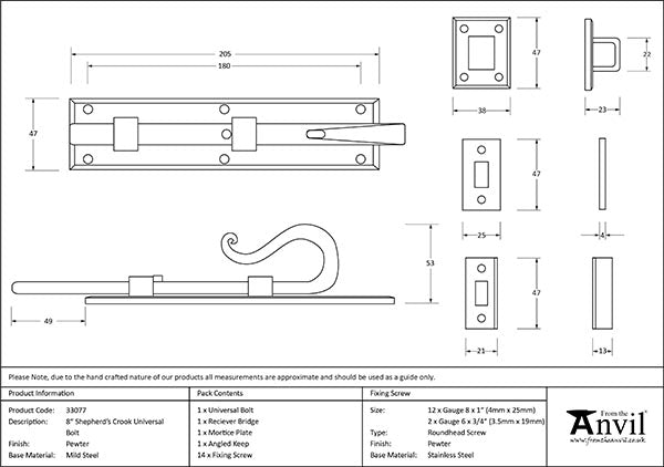 8" Shepherd's Crook Universal Bolt