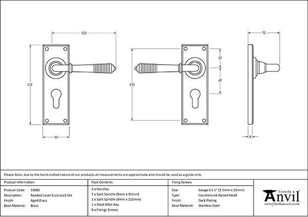 Reeded Lever Euro Lock Set