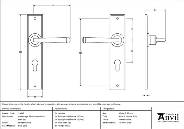 Large Avon Lever Euro Lock Set