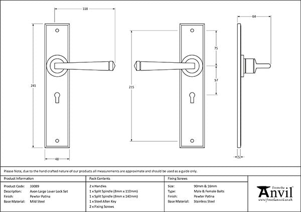 Large Avon Lever Lock Set