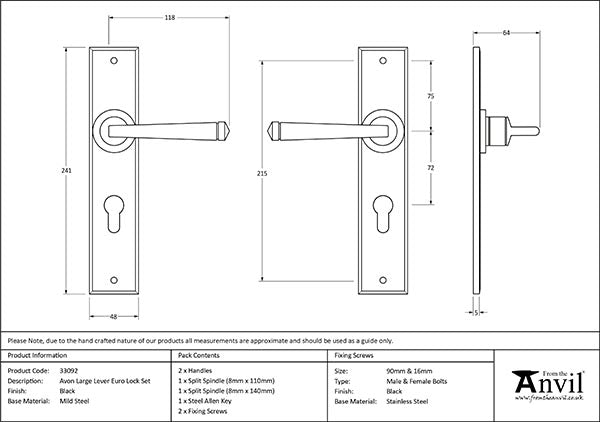 Large Avon Lever Euro Lock Set