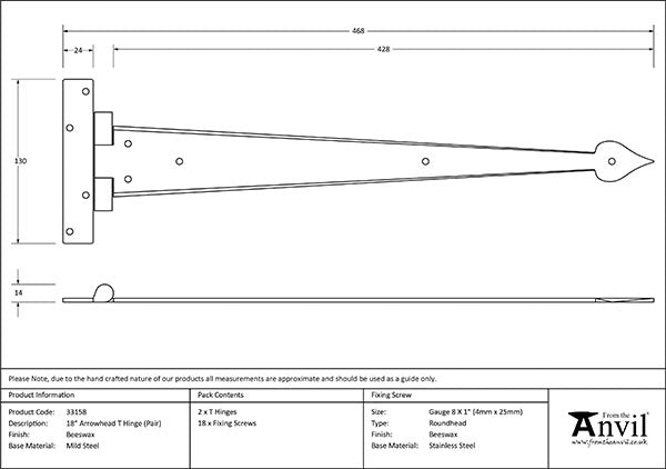 18" Arrow Head T Hinge (pair)