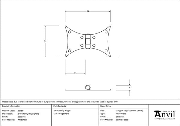 3" Butterfly Hinge (pair)