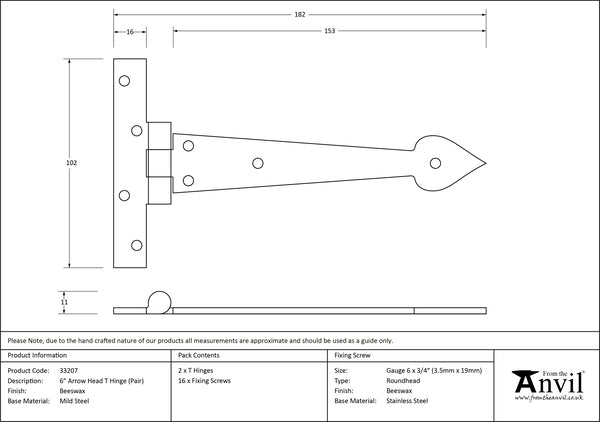 6" Arrow Head T Hinge (pair)