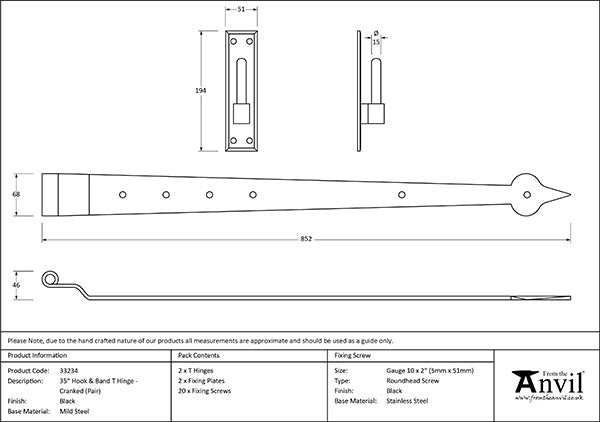 35" Hook & Band Hinge - Cranked (pair)