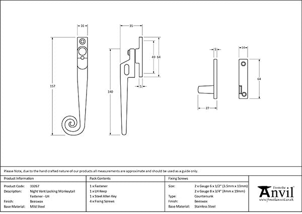 Left-Handed Locking Night-Vent Monkeytail Fastener