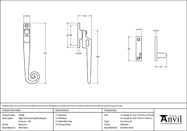 Right-Handed Locking Night-Vent Monkeytail Fastener