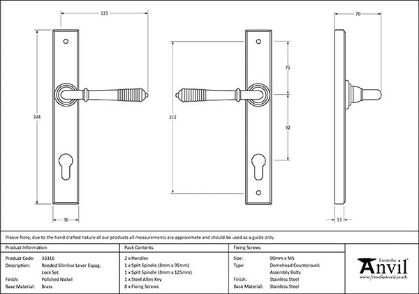 Reeded Slimline Lever Espag. Lock Set