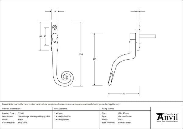 Large 16mm Right-Handed Monkeytail Espag