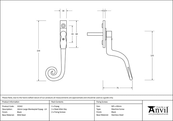 Large 16mm Left-Handed Monkeytail Espag