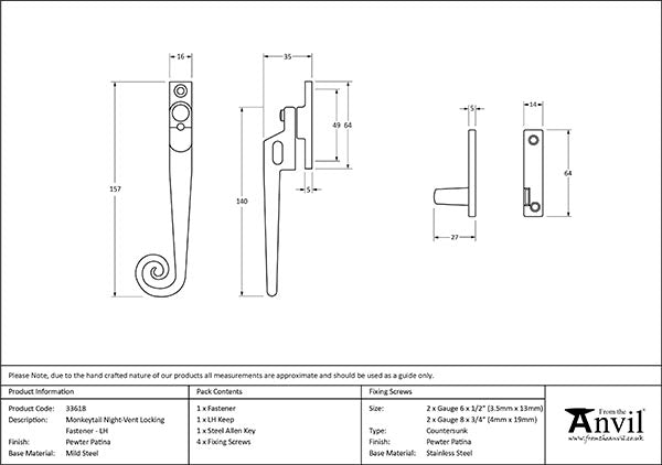 Left-Handed Locking Night-Vent Monkeytail Fastener