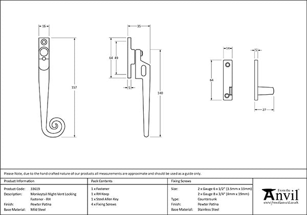 Right-Handed Locking Night-Vent Monkeytail Fastener