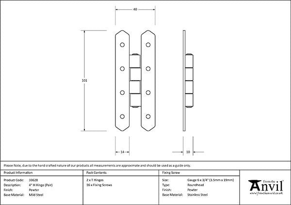 4" H Hinge (pair)