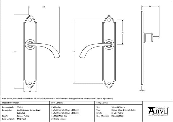 Gothic Curved Sprung Lever Latch Set