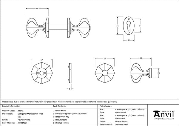 Standard Octagonal Mortice/Rim Knob Set