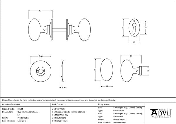 Oval Mortice/Rim Knob Set