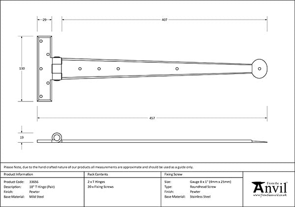 18" Penny End T Hinge (pair)