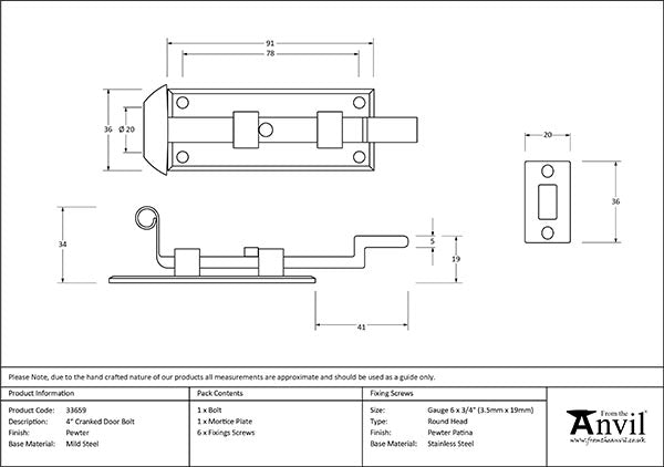 4" Cranked Door Bolt