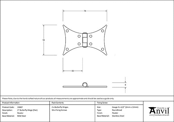 3" Butterfly Hinge (pair)