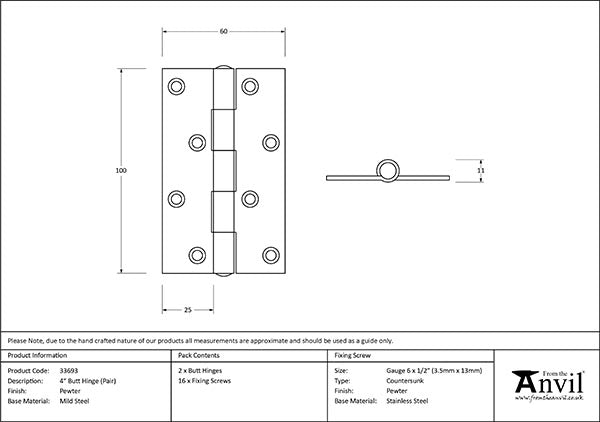 4" Butt Hinge (pair)