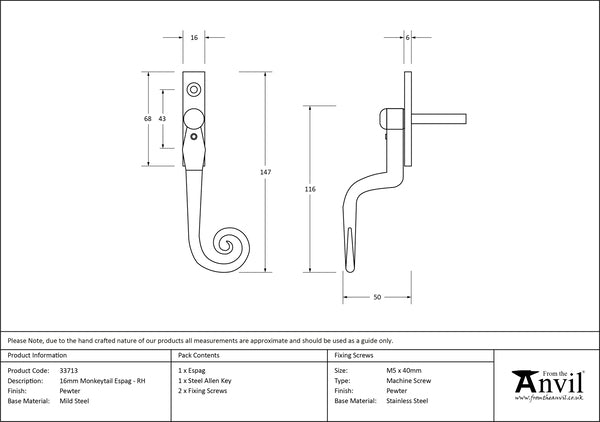 16mm Right-Handed Monkeytail Espag