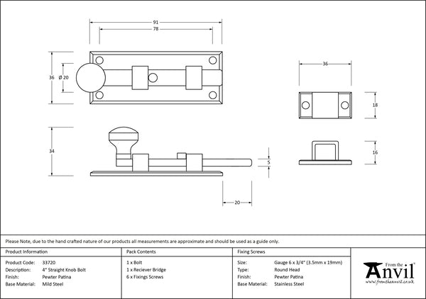 4" Straight Knob Bolt