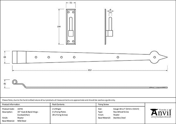 35" Hook & Band Hinge - Cranked (pair)