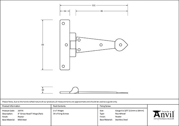 4" Arrow Head T Hinge (pair)