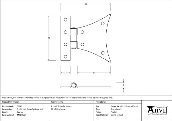 3¼" Half Butterfly Hinge (pair)