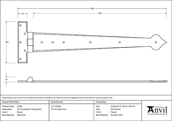 22" Arrow Head T Hinge (pair)