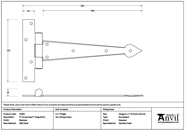 9" Arrow Head T Hinge (pair)