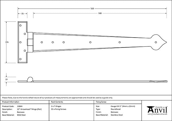 22" Arrow Head T Hinge (pair)