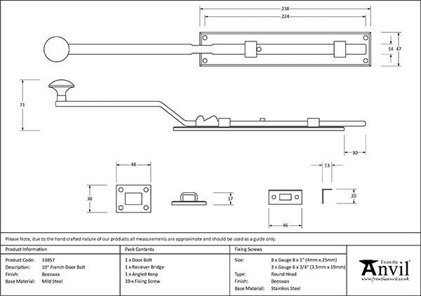 10" French Door Bolt