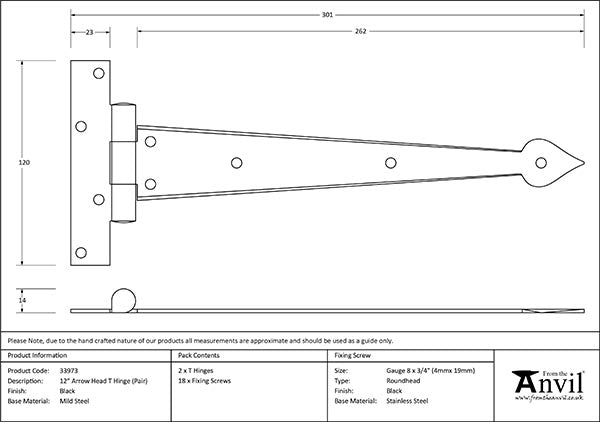 12" Arrow Head T Hinge (pair)