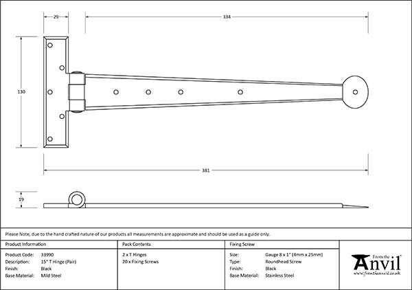 15" Penny End T Hinge (pair)