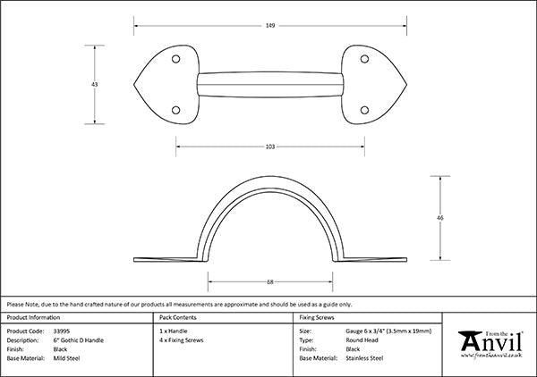 6" Gothic D Handle