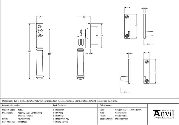 Night-Vent Locking Regency Fastener