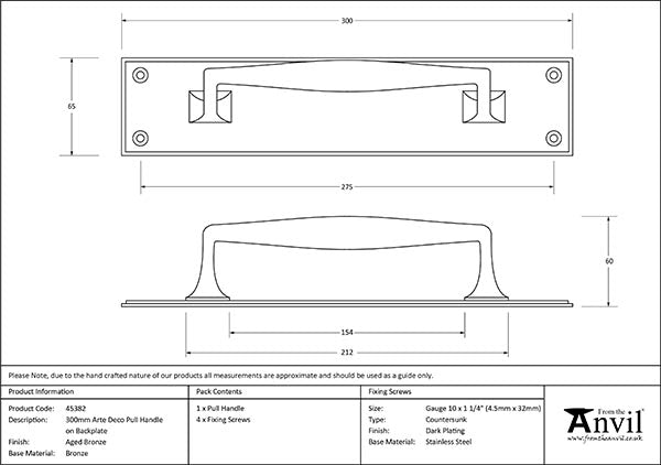 300mm Art Deco Pull Handle on Backplate