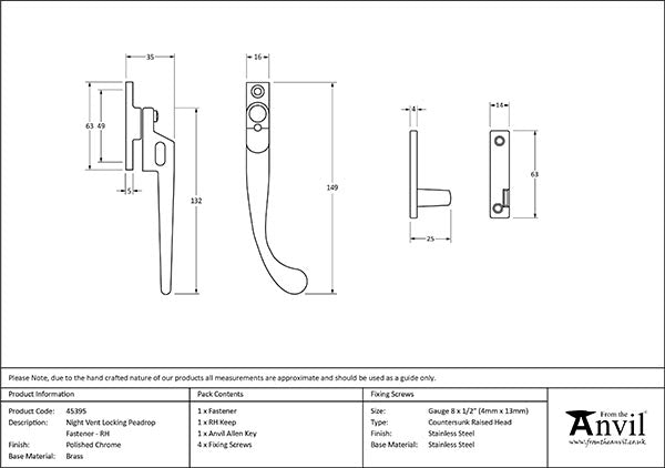 Right-Handed Night-Vent Locking Peardrop Fastener