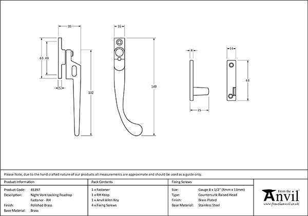 Right-Handed Night-Vent Locking Peardrop Fastener