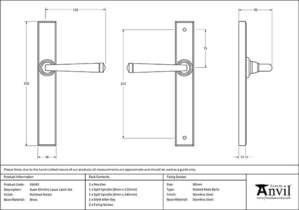 Avon Slimline Lever Espag. Latch Set