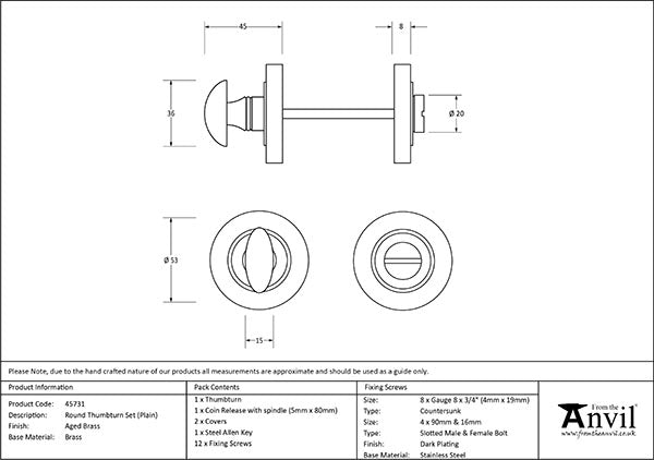 Round Thumbturn Set Plain Rose