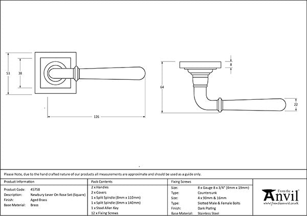 Newbury Lever on Rose Set Square Rose (Sprung)